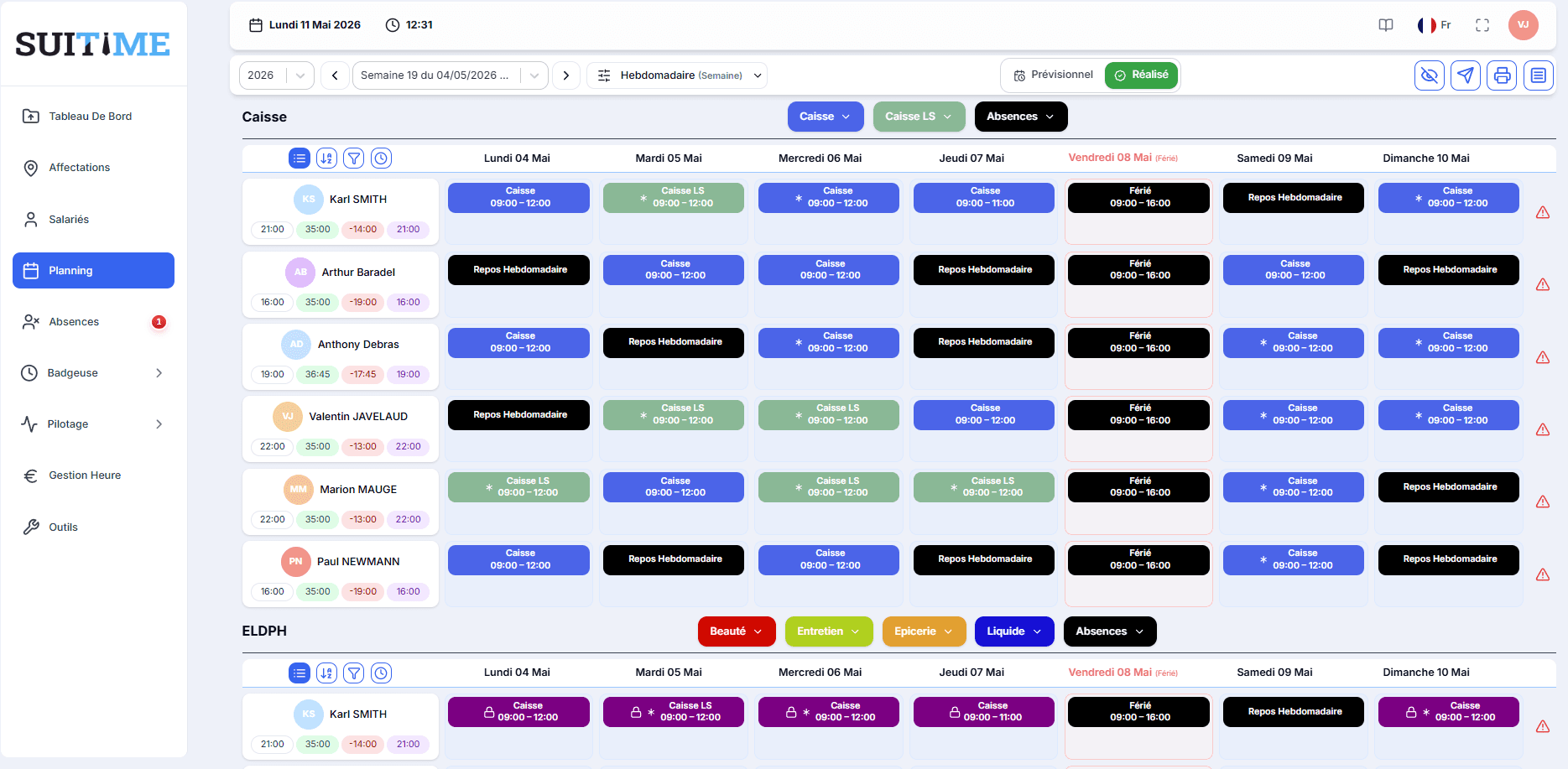 Vue hebdomadaire du planning