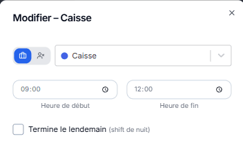 Case à cocher Termine le lendemain dans le panneau de saisie